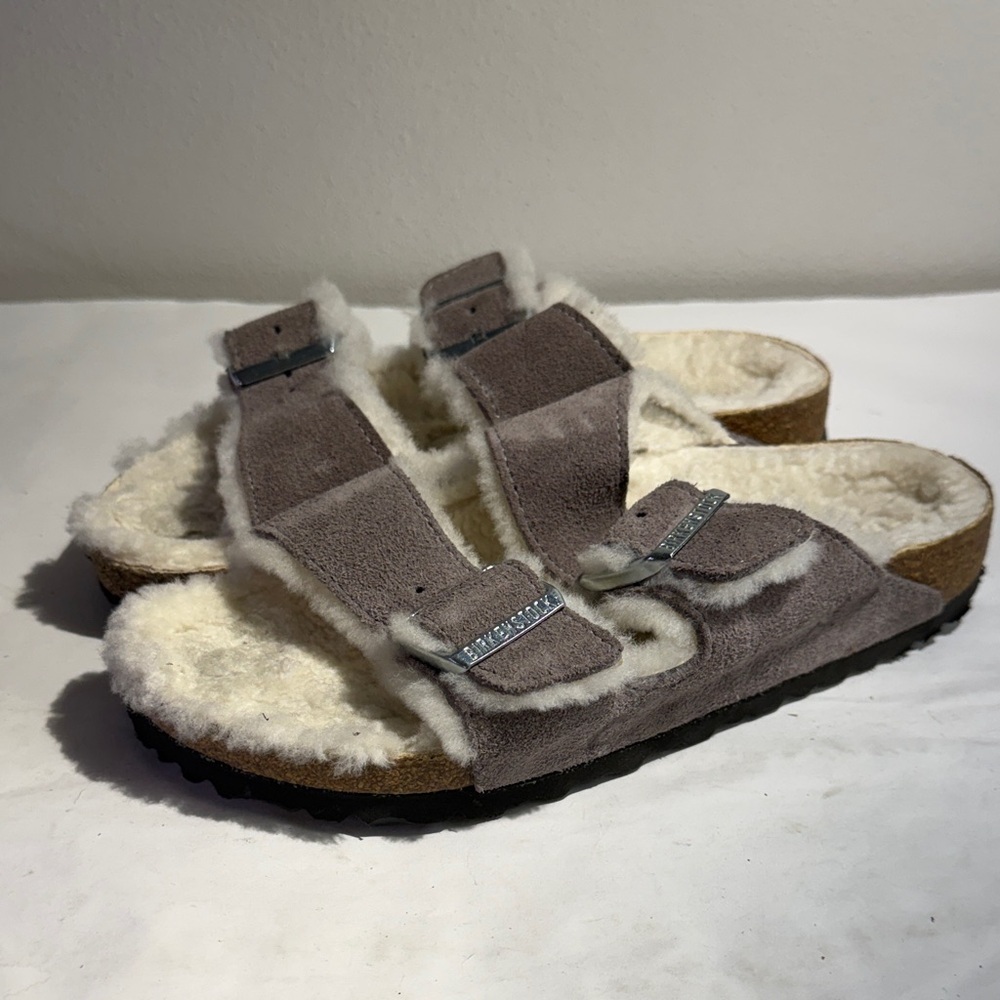 Used Cozy Shearling-Lined purple Birkenstock Sandals women’s 7
